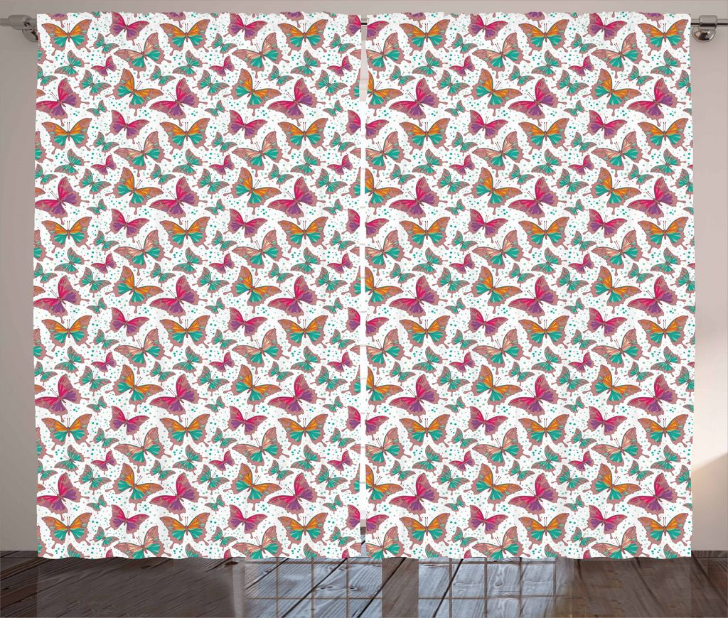 ABAKUHAUS Schmetterling Rustikaler Gardine, Kunstvolle bunte Flügel, Schlafzimmer Kräuselband Vorhang mit Schlaufen und Haken, 280 x 225 cm, Mehr...
