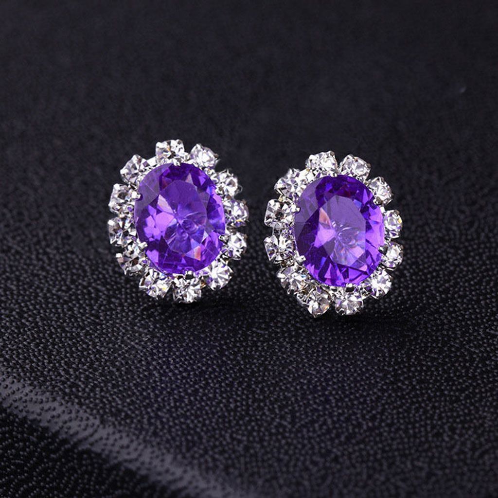 Mode Frauen Dame Elegante Strass Blume Ohr Stud Ohrringe Geschenk Schmuck-Lila