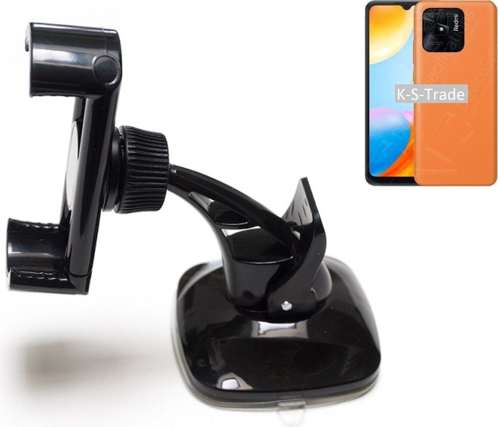 K-S-Trade kompakte Handy-Halterung Windschutzscheibe kompatibel mit Xiaomi Redmi 10 Power Armaturenbrett schwarz Autohalterung KFZ Halter