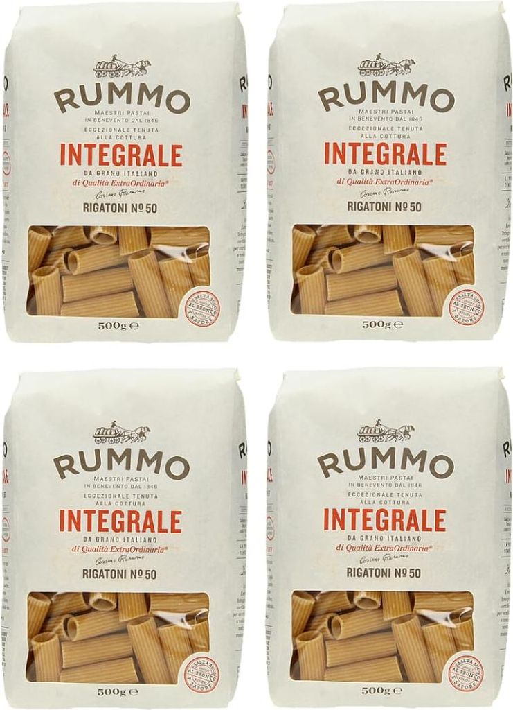 4er-Pack Rummo Pasta Integrale Rigatoni N°50,Vollkornnudeln Nudeln Vollkorn Italienische Pasta 500g