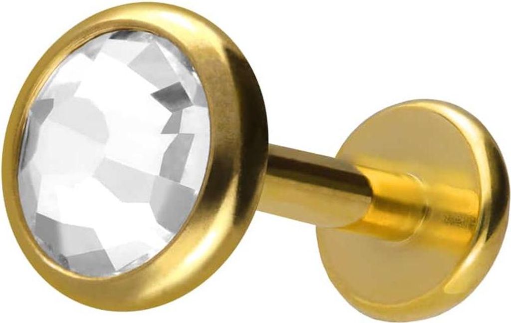 Ohrpiercing, Nasenpiercing Titan Labret mit Innengewinde KRISTALLDISC Gold Stablänge: 6mm | Stabstärke: 1,2mm | Discgröße: 5mm