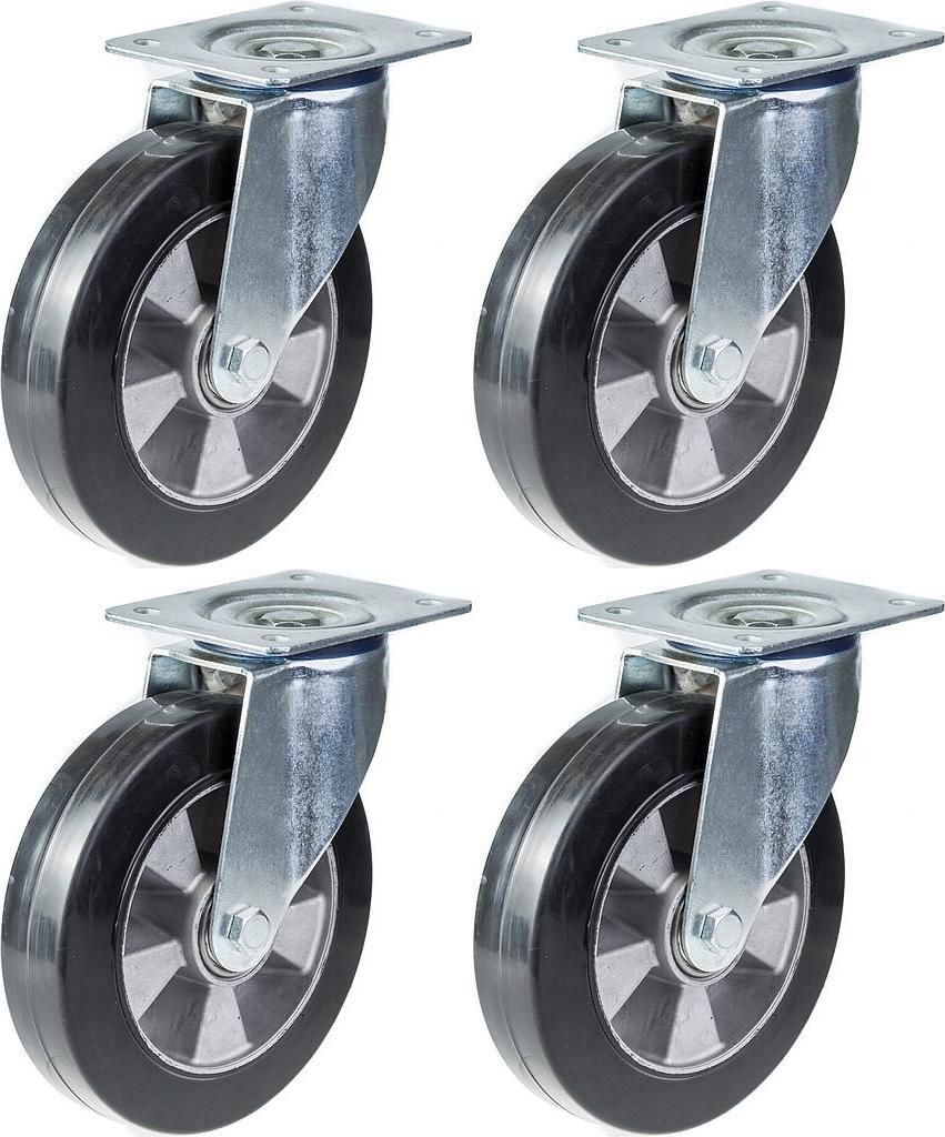 200mm 8" Lenkrollen aus schwarzem Gummi mit starker 1400kg Kapazität, 4er Set