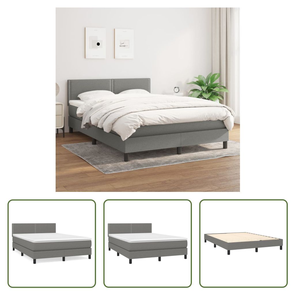 The Living Store Boxspringbett mit Matratze Dunkelgrau 140x200 cm Stoff