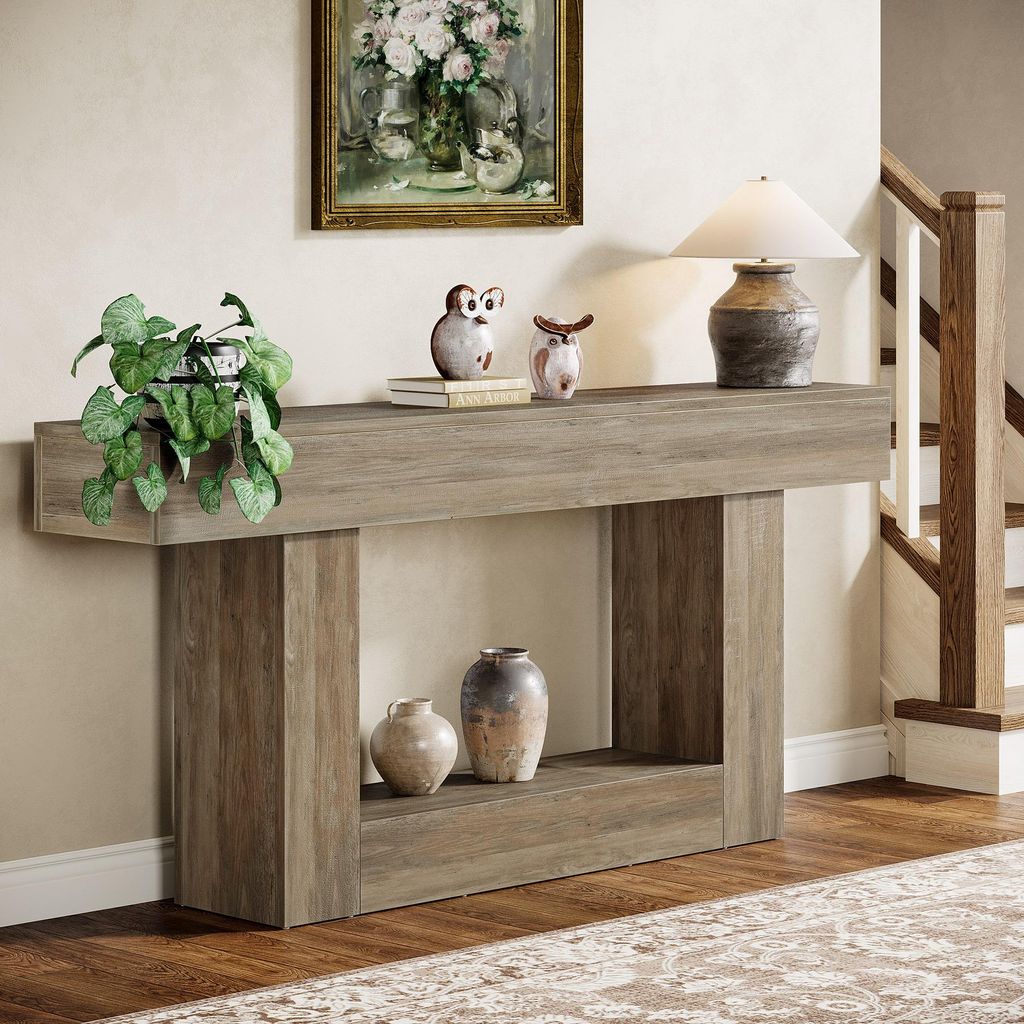 Tavolo Consolle Lungo 160 Cm In Stile Rustico, Ideale Per Ingresso, Dietro Il Divano O Corridoio, Struttura Robusta In MDF Con Gambe Quadrate