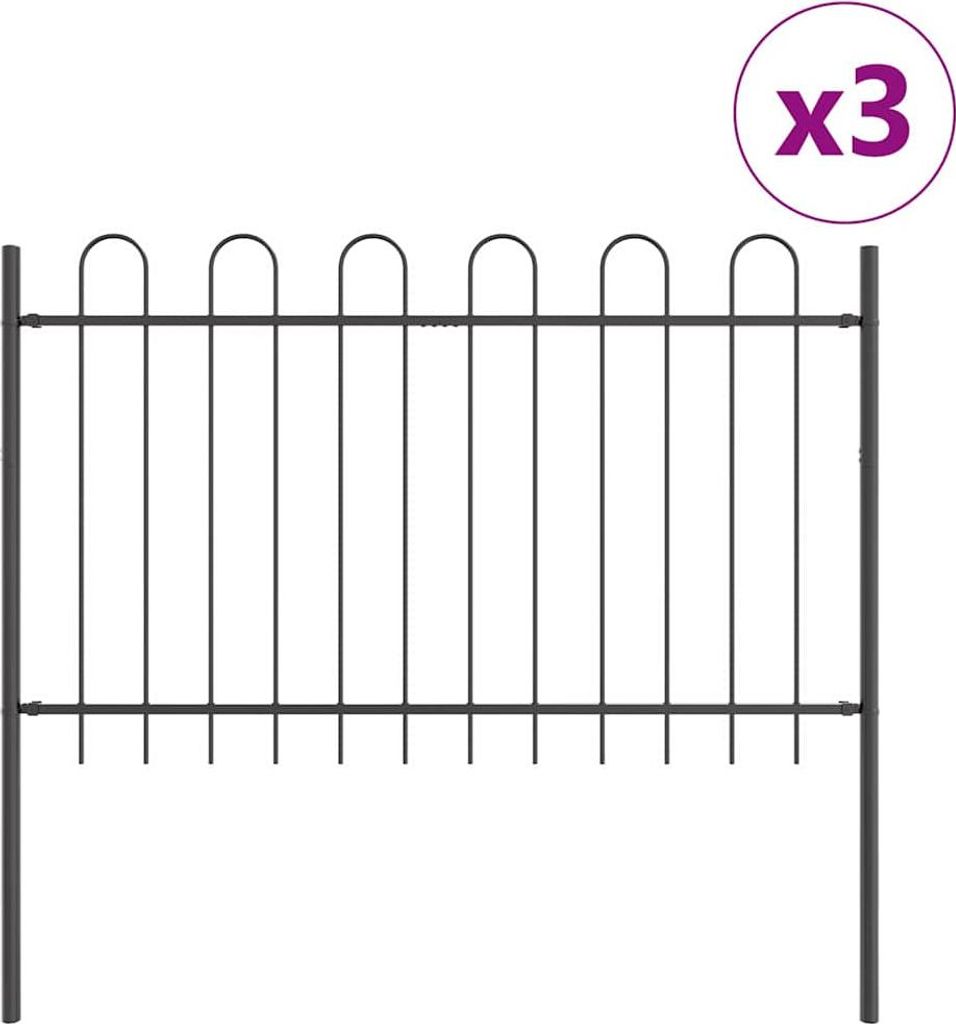 vidaXL Gartenzaun 3 pcs Grau 5,1 x 0,8 m Pulverbeschichteter Stahl