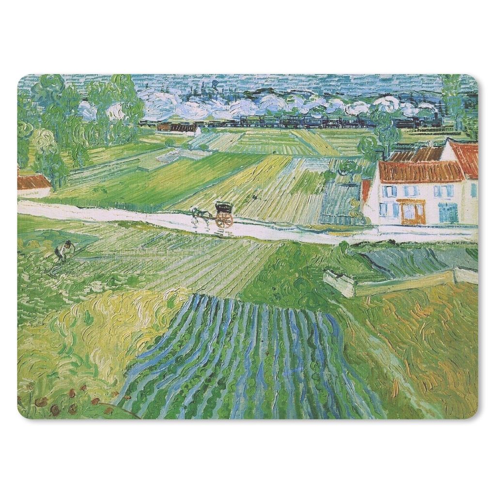 MuchoWow Mauspad Mousepad Landschaft mit Kutsche und Zug - Vincent van Gogh 40x30 cm - Mousepads - Maus Mat - Pad - Mausunterlage - Anti Rutsch