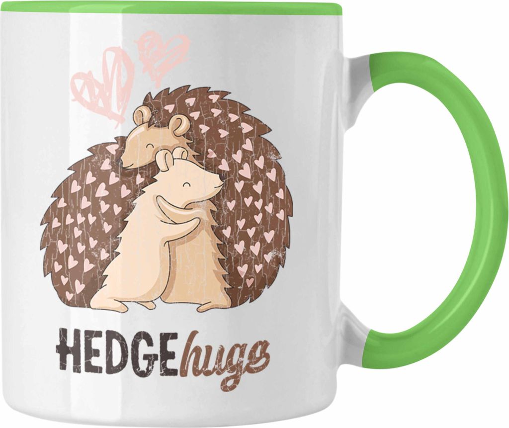 Trendation - Valentinstag Tasse Geschenk für Ihn Sie Lustig Hedgehugs Geschenkidee Becher Freund Freundin Liebe Paare (Grün)