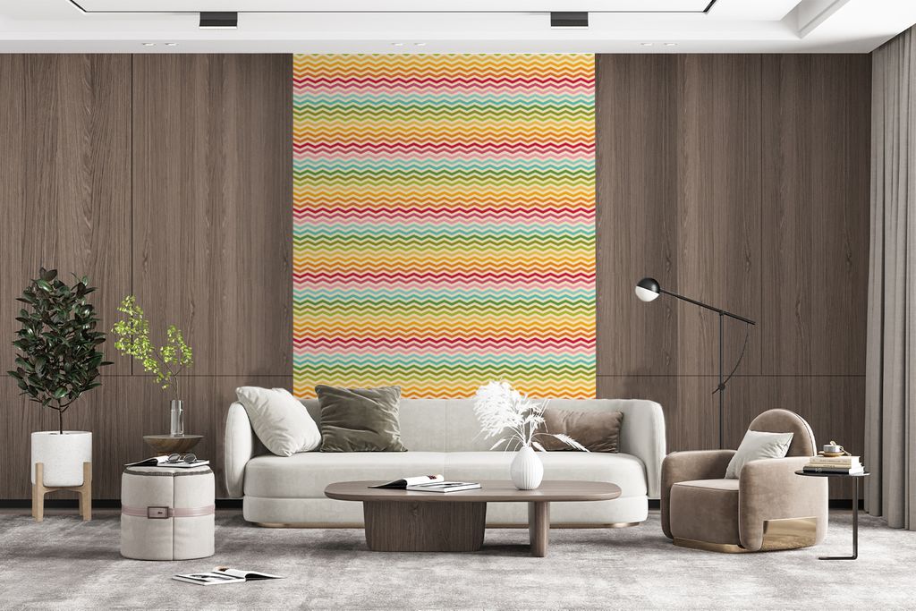 MuchoWow Fototapete für Wohnzimmer oder Schlafzimmer Wandtapete Vinyl Motivtapete Muster - Regenbogen - Retro - 170x260 cm - Wohnzimmertapete