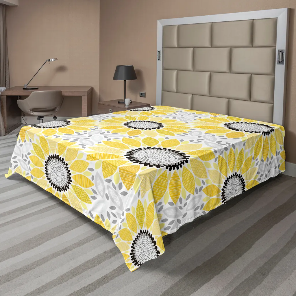 Drap plat tournesols jaune gris 260x228 cm ABAKUHAUS en microfibre douce