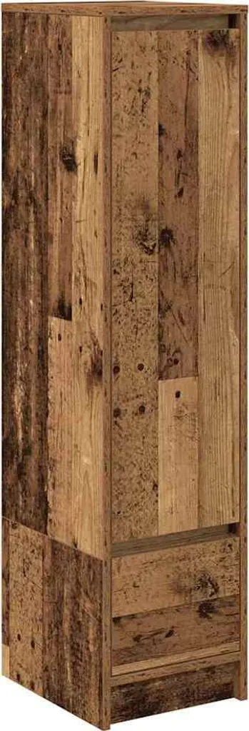 Buffet haut imitation vieux bois avec étagères modulables 29x34x119,5 cm