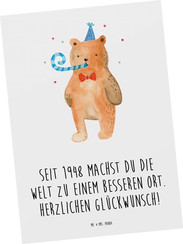 Mr. & Mrs. Panda Postkarte 1948 Geburtstag - Weiß - Geschenk, 75., Alter, Ansichtskarten, Geschenkideen, Geburtsjahr, Fotokarte, Feier, Happy Birt...