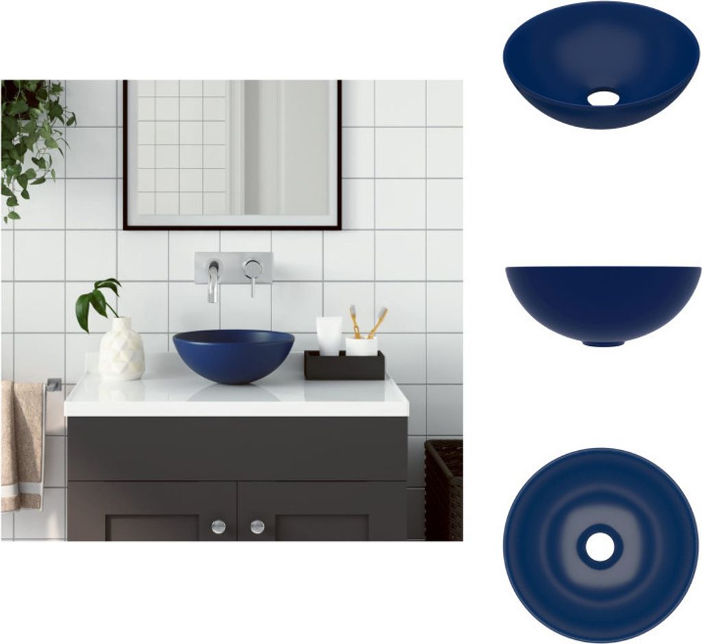 vidaXL Waschbecken Keramik Dunkelblau Rund - Badezimmer-Waschbecken
