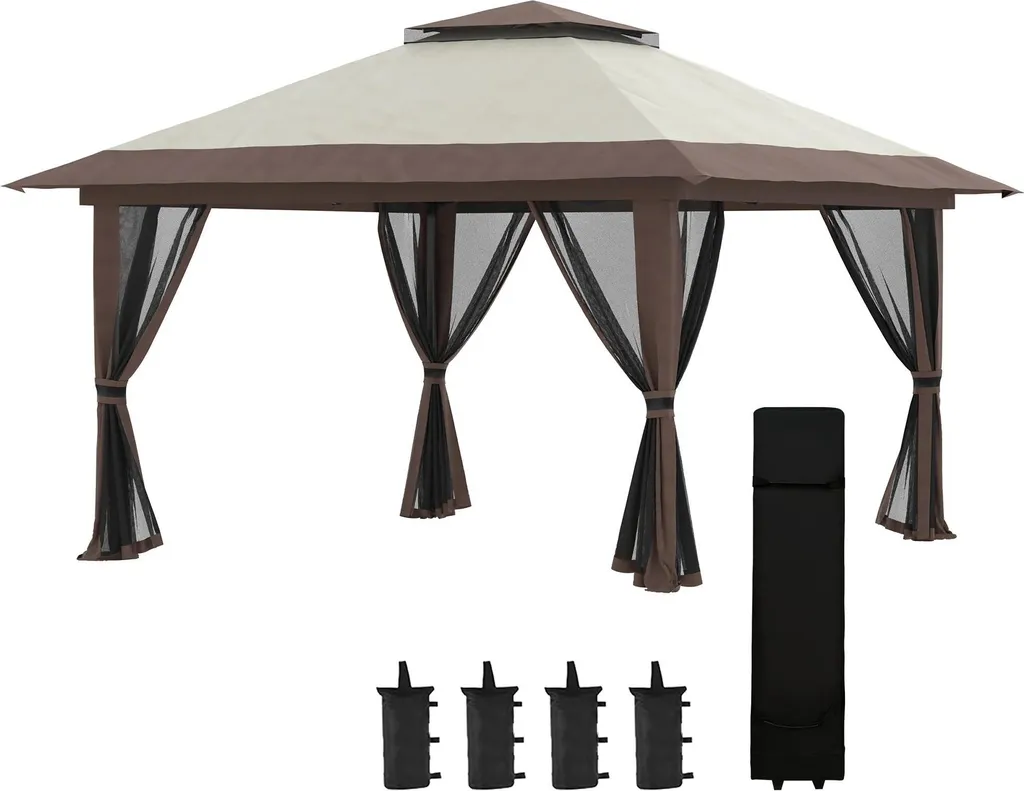 Tonnelle pliante réglable beige anti-UV : confort et modularité totale