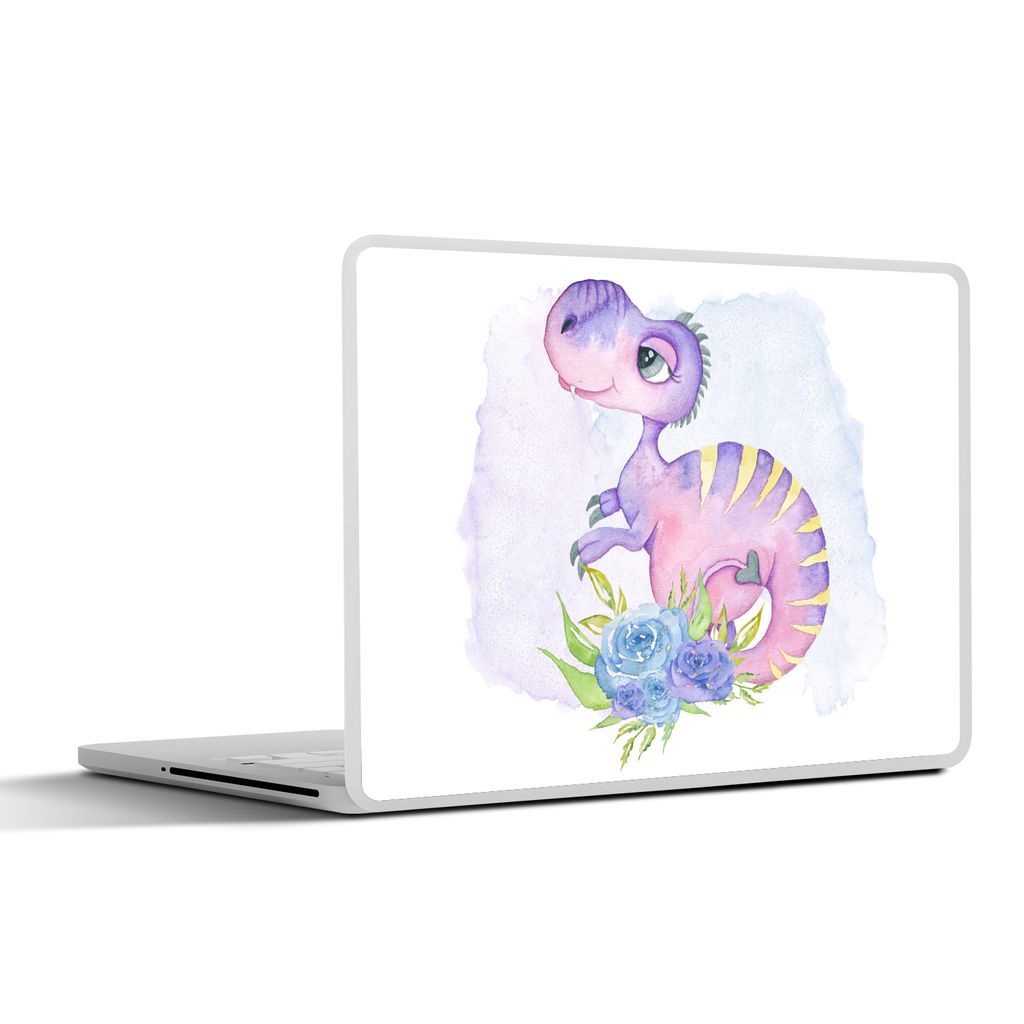 MuchoWow Laptop Aufkleber Sticker Cover Dinosaurier - Kinderzimmer - Lila - Mädchen - Kinder 25x18 cm - Laptop-Deko
