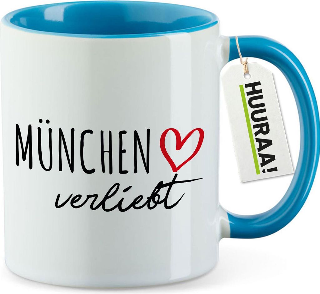 Huuraa Kaffeetasse München verliebt 330ml Blau Keramik Kaffeebecher Geschenkidee