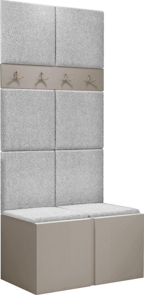 MIRJAN24 Garderoben-Set Orion IV, Garderobe mit Sitzbank mit 8 x Wandpanel 42x42 (Farbe: Cashmere, Abriamo 6)