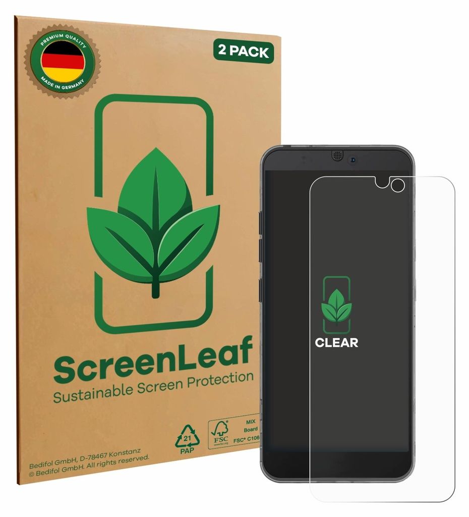 2x ScreenLeaf Schutzfolie für Fairphone 3 nachhaltiger Displayschutz Display Schutz Folie Klar Transparent