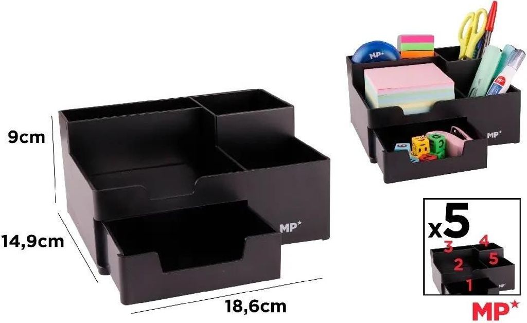 Schreibtisch-Organizer mit Schublade, schwarz – MP Main Paper