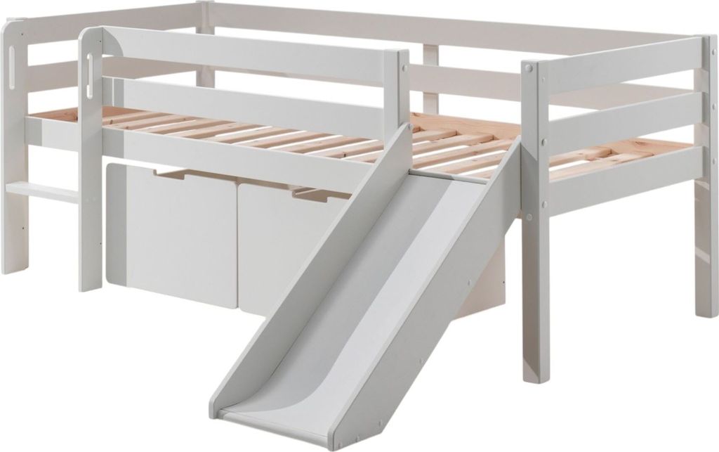 Kojenbett mit Rutsche Karolina 208x175x83 Massivholz Weiß