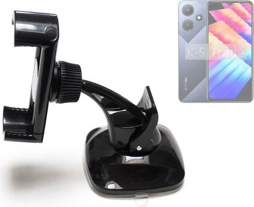 K-S-Trade kompakte Handy-Halterung Windschutzscheibe kompatibel mit Infinix Hot 30i X669C Armaturenbrett schwarz Autohalterung KFZ Halter