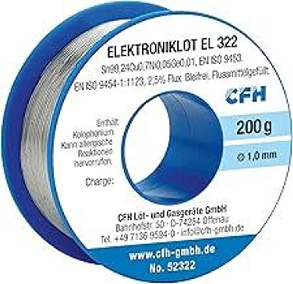 CFH Elektroniklot EL 322 Stagno 1.0mm 200g Senza Piombo Professionale