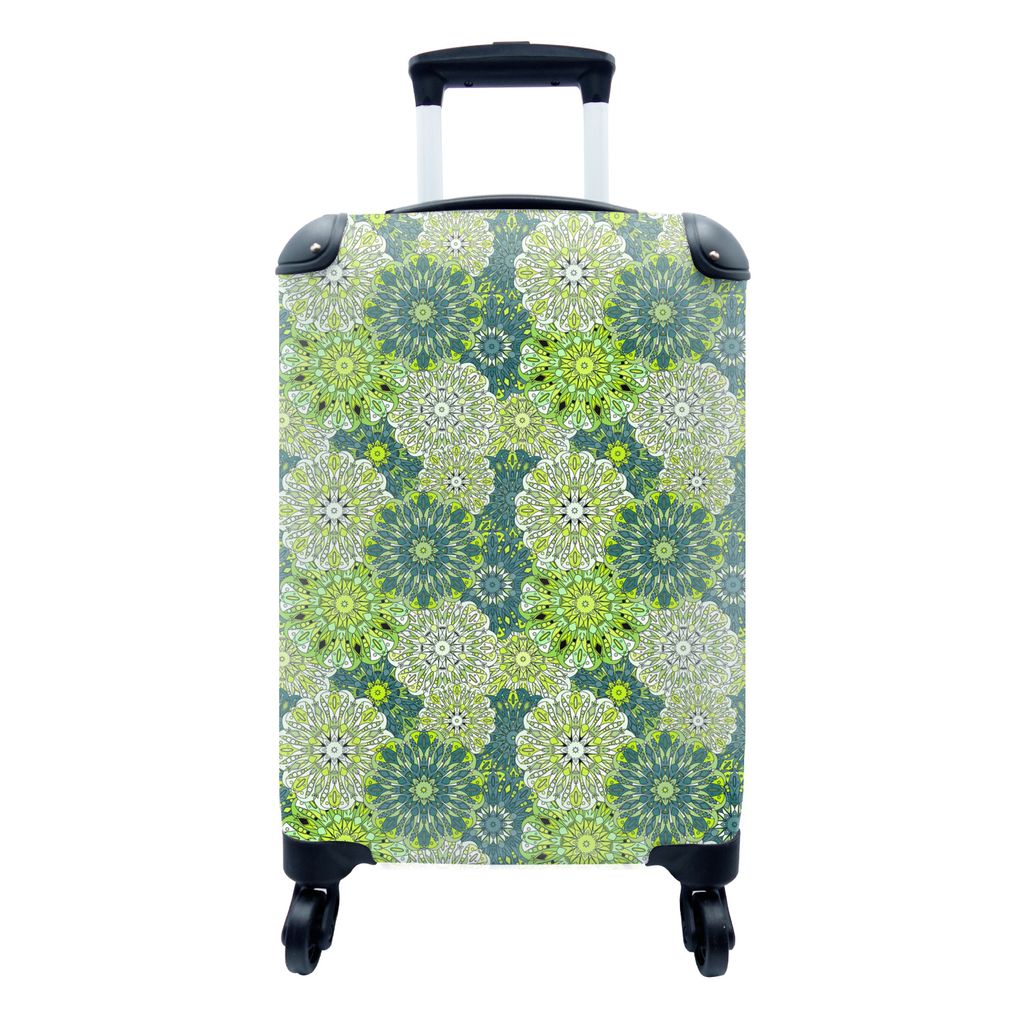 MuchoWow Koffer Handgepäck Trolley Rollkoffer Kleine Reisekoffer mit 4 Rollen - Mandala - Limette - Grün - Muster - Cabin Size < 55x40x23 cm & ...
