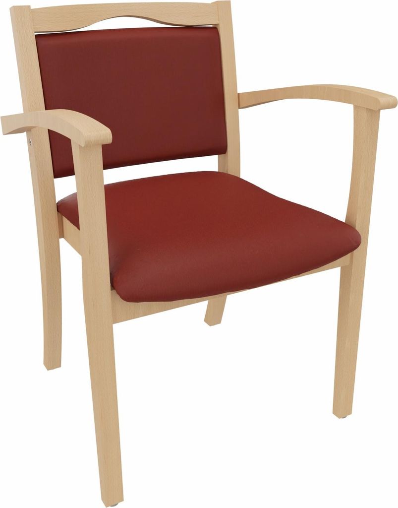 Seniorenstuhl Alexander mit Armlehnen – Komfortabler Pflegestuhl – 47cm Sitzhöhe.Stoffbezug:Clean-Kunstleder Walter Rot,Bodengleiter:Kunststo...