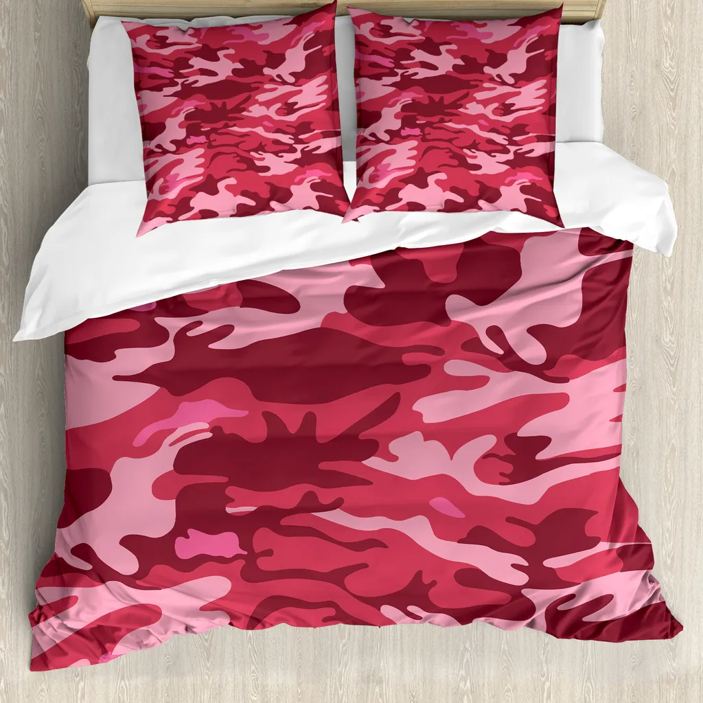 Set Letto Camo Rosa ABAKUHAUS 155x220: Design Autunnale e Protezione