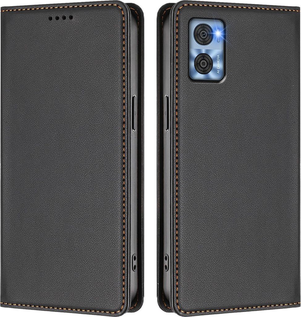 Handyhülle für Motorola Moto E22 / E22i, Kunstleder Klapphülle Stoßfeste Magnetische Hülle mit Ständer Schwarz