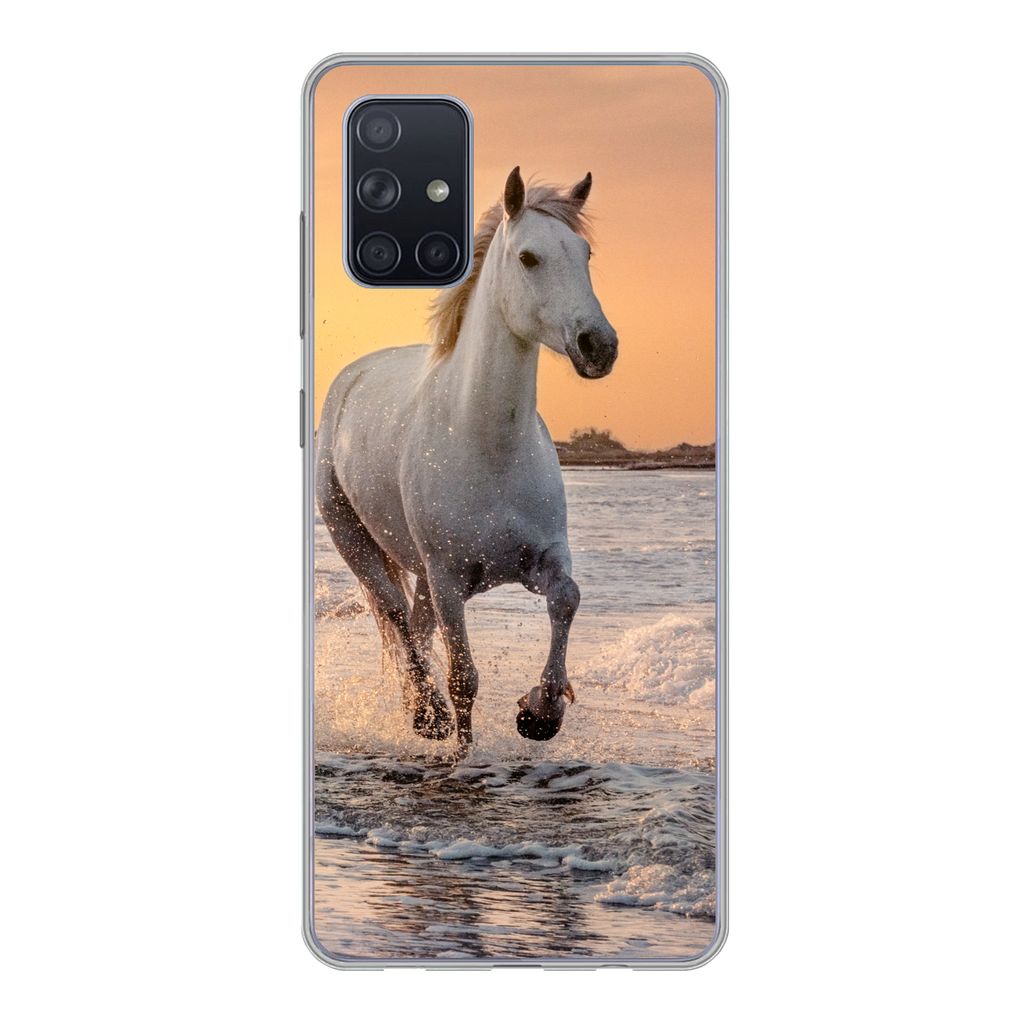 MuchoWow Handyhülle Schutzhülle Hülle für Samsung Galaxy A51 5G Pferde - Sonne - Meer - Strand - Tiere Silikon Softcase Handy Hülle - Abbildung