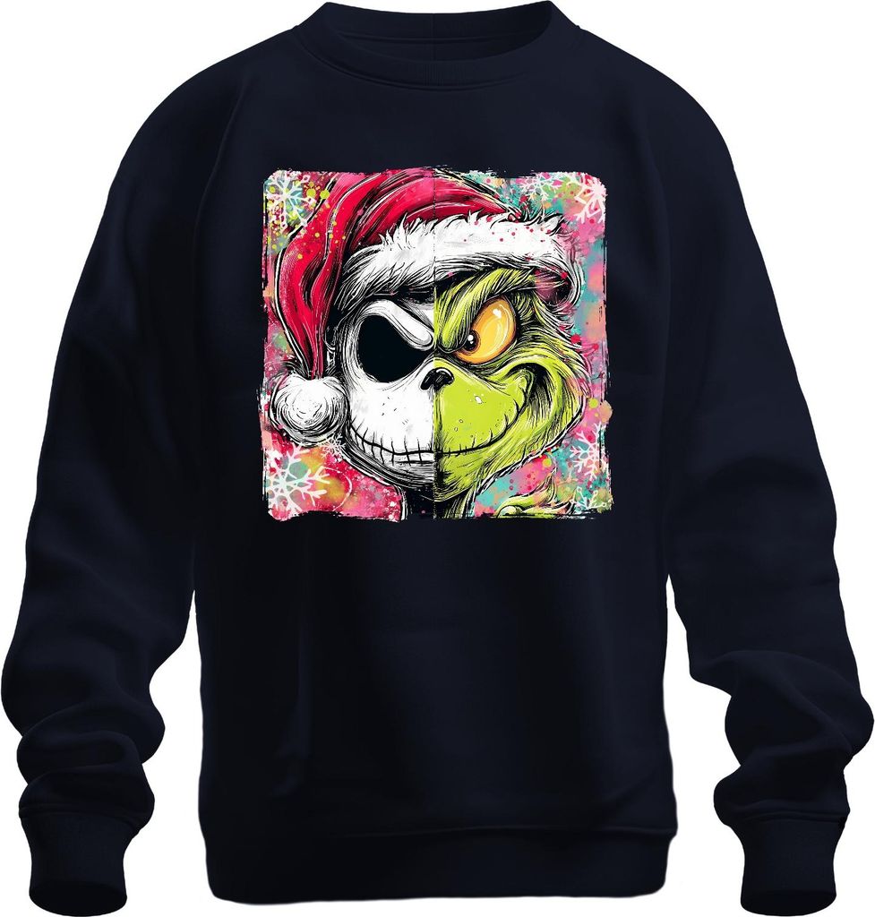 Grinch Jack Skellington Skelett Nightmare before Christmas Weihnachten Uni Sweatshirt Pullover, Navy, XL