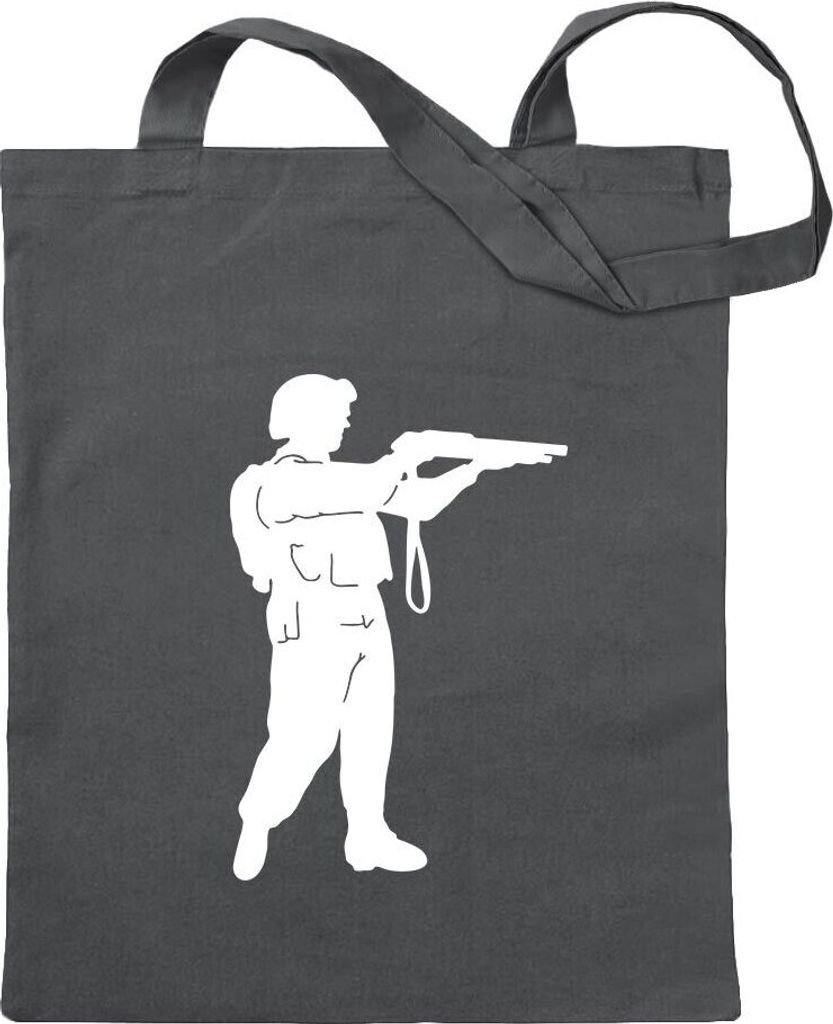 Kiwistar - Baumwolltasche - stahlgrau - Armee - Motiv 4 - Special Forces - Tragetasche Stoffbeutel Umhängetasche Langer Henkel