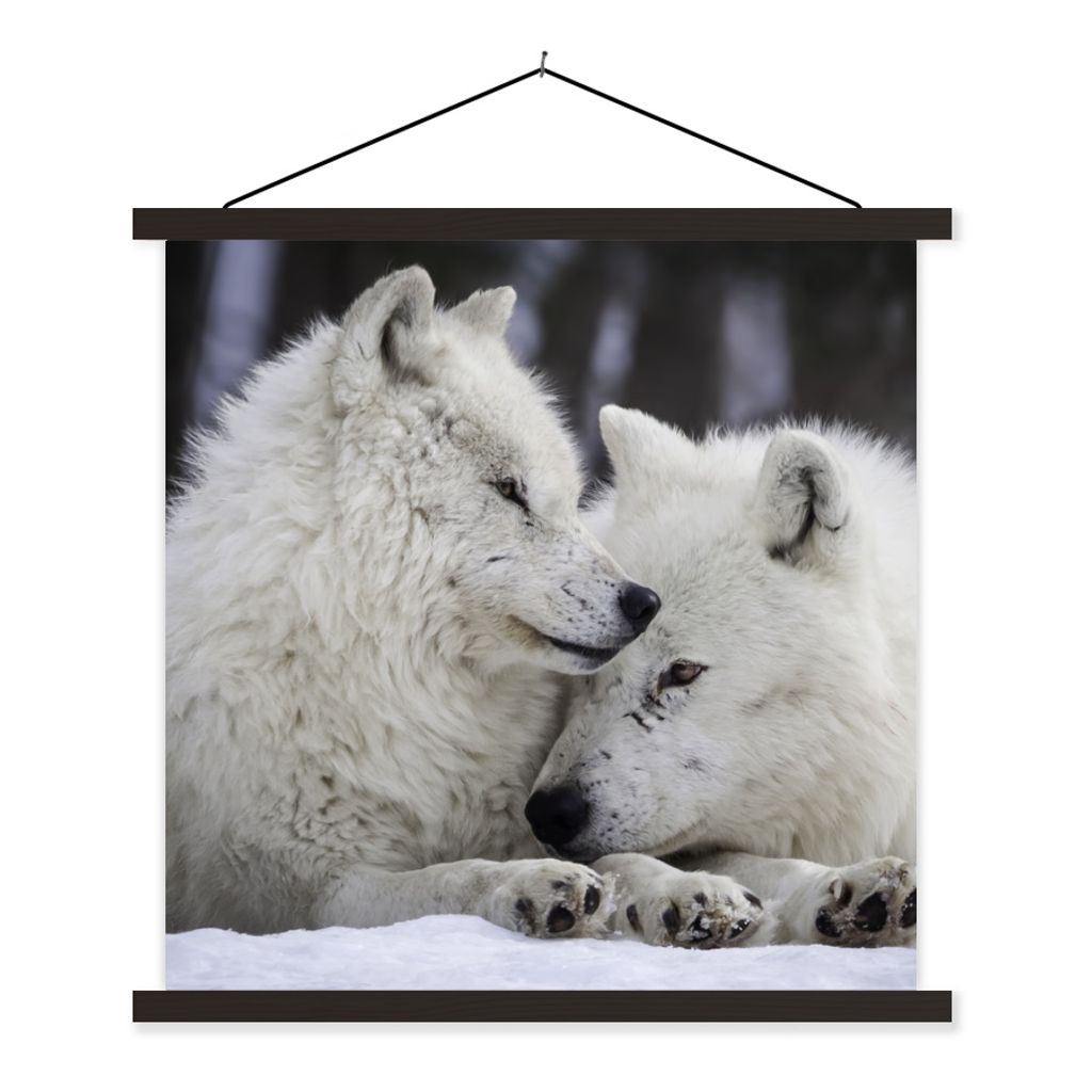 MuchoWow Textilposter Wölfe - Schnee - Familie 40x40 cm mit schwarzem Rahmen - Fotos