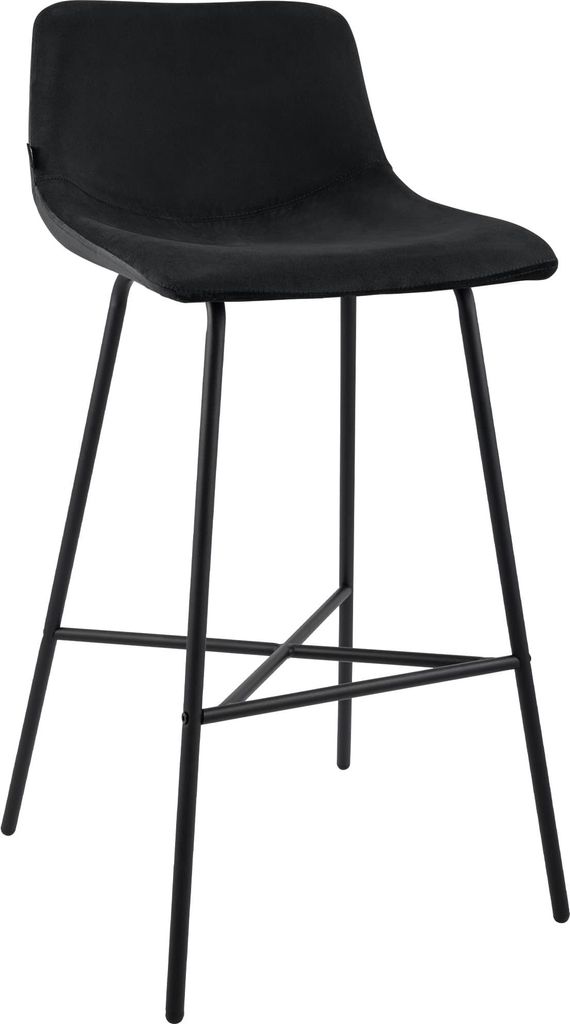 Barhocker GEKEL - Samt Schwarz 44x49x98 cm | Barstuhl Mit Lehne Tresenhocker Tresenstuhl Kneipenhocker Kneipenstuhl