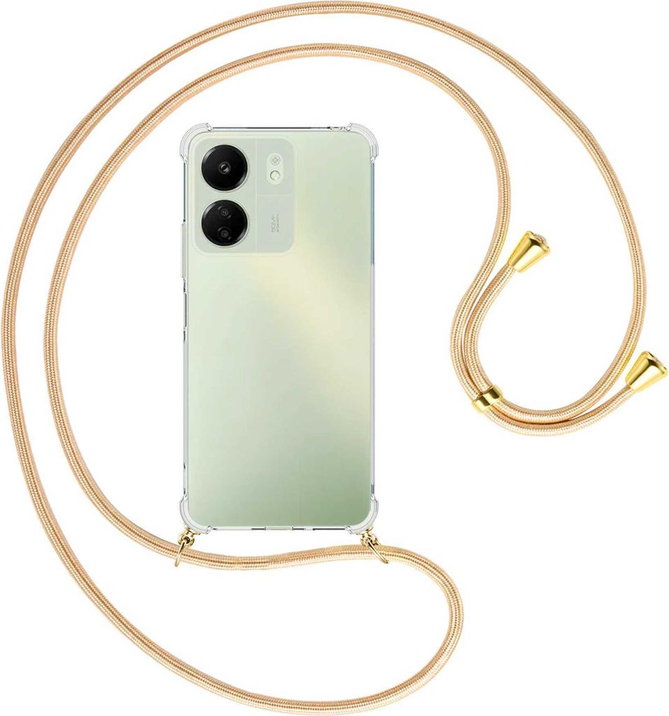 Handykette Backcover-Schutzhülle mit Band (Metall goldfarben) für Xiaomi Redmi 13C (6.71'') - Goldkordel