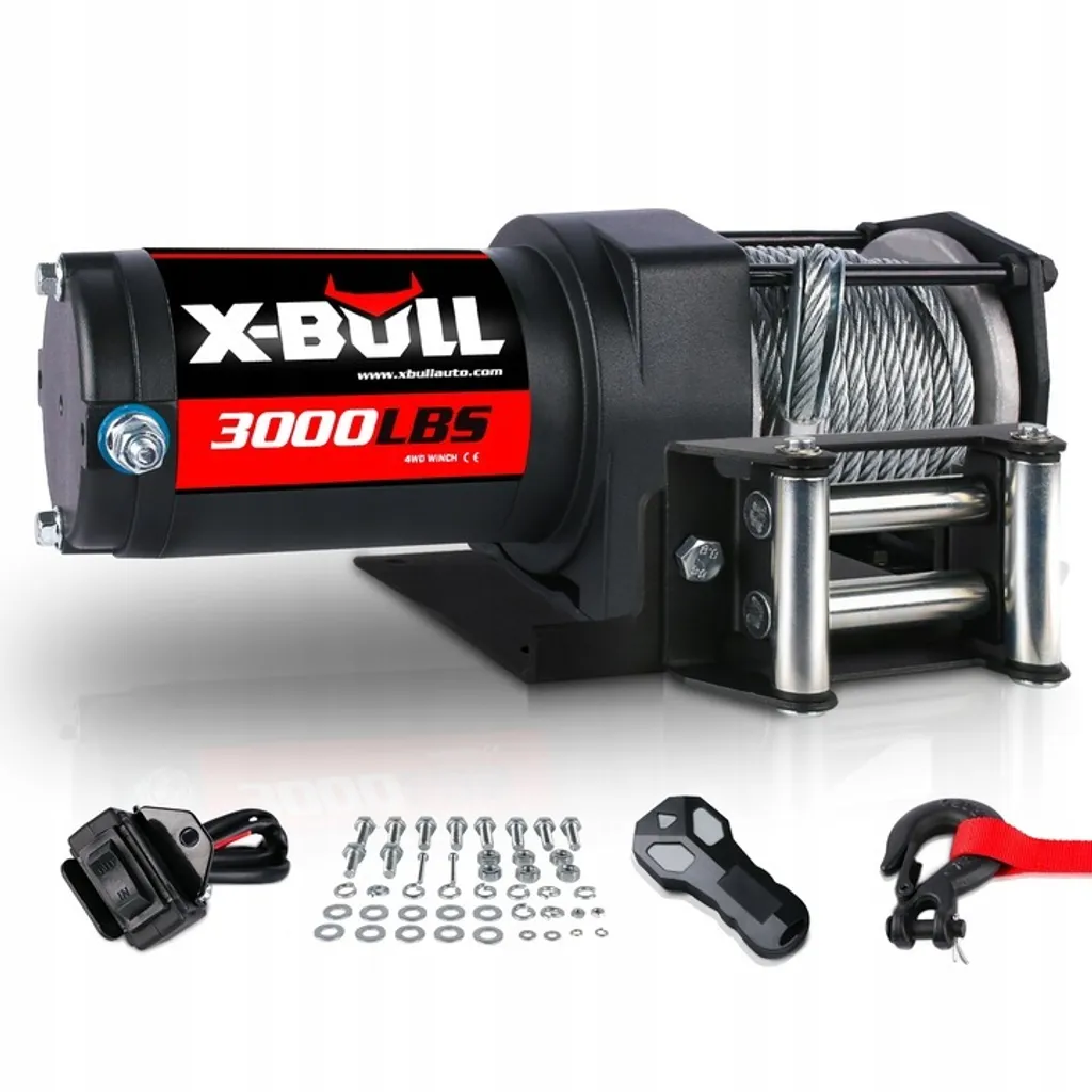 Treuil de Traction 12V pour Quad et Remorque - Capacité 1360kg X-BULL