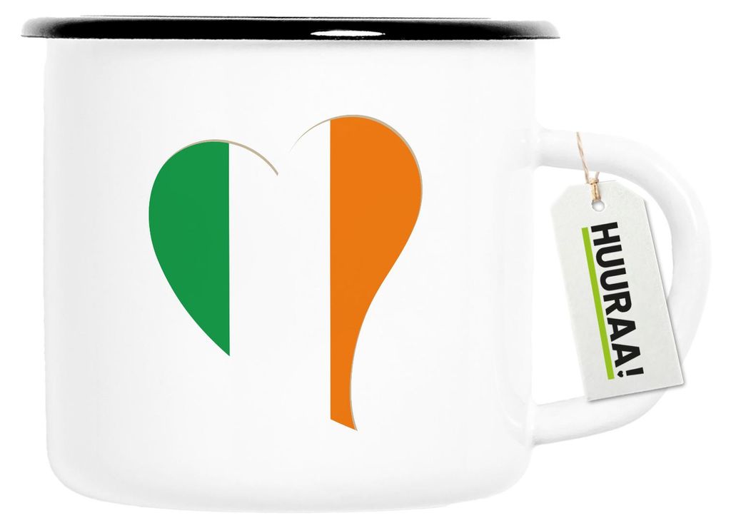 Huuraa Emaille Tasse Irland Flagge Herz 300ml Vintage Campingbecher Geschenkidee