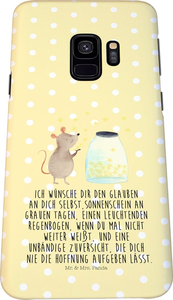 Mr. & Mrs. Panda Samsung Galaxy S9 Handyhülle Maus Sterne - Gelb Pastell - Geschenk, Hülle, Kindergeburtstag, Geburtstag, Geburt, Handy Case, Tau...