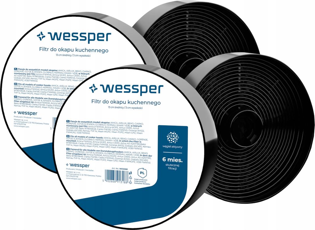4x Activated Carbon Filter Wessper 130mm x 30mm Replacement for GLOBALO KERNAU MAAN VDB-