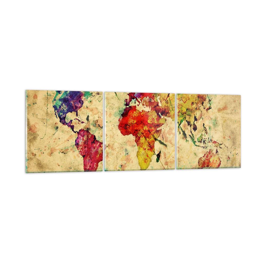 Bilder auf glas - Karte Welt modern - 120x40cm - Glasbilder - Wandbilder - Kunstdruck - zum Aufhängen bereit - Wanddekoration aus Glas - Glas Bild...