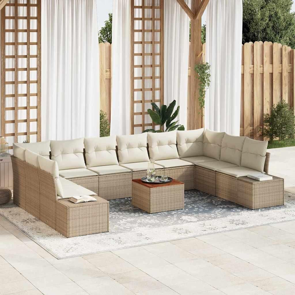 Maison Exclusive - Garten-Sofa-Set mit Speicher 11 pcs Beige und Weiß