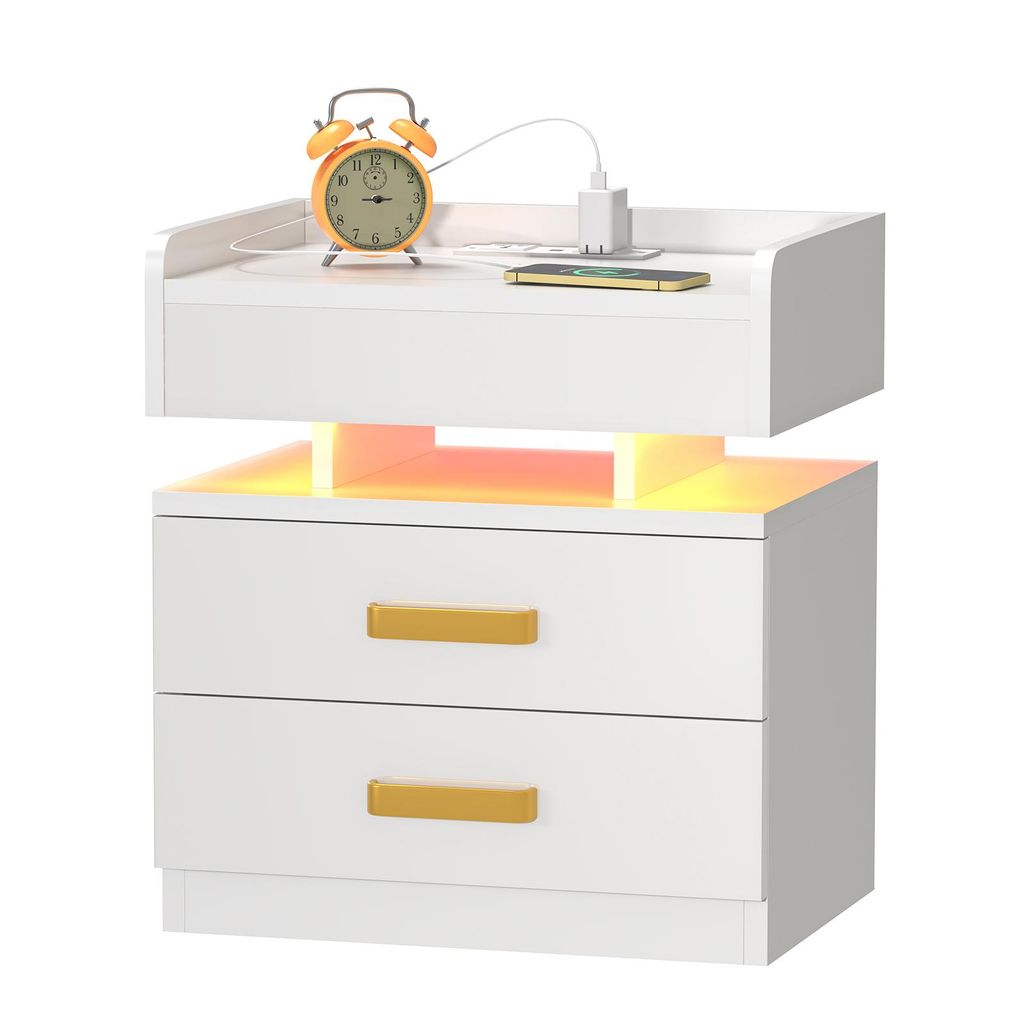 Table de nuit avec éclairage LED avec 2 tiroirs Image du produit 