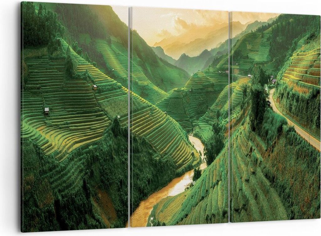 Bild auf Leinwand - Leinwandbild - 3 Teile - Klappe Reis Vietnam - 105x70cm - Wand Bild - Wanddeko - Wandbilder - Leinwanddruck - Bilder - Wanddeko...