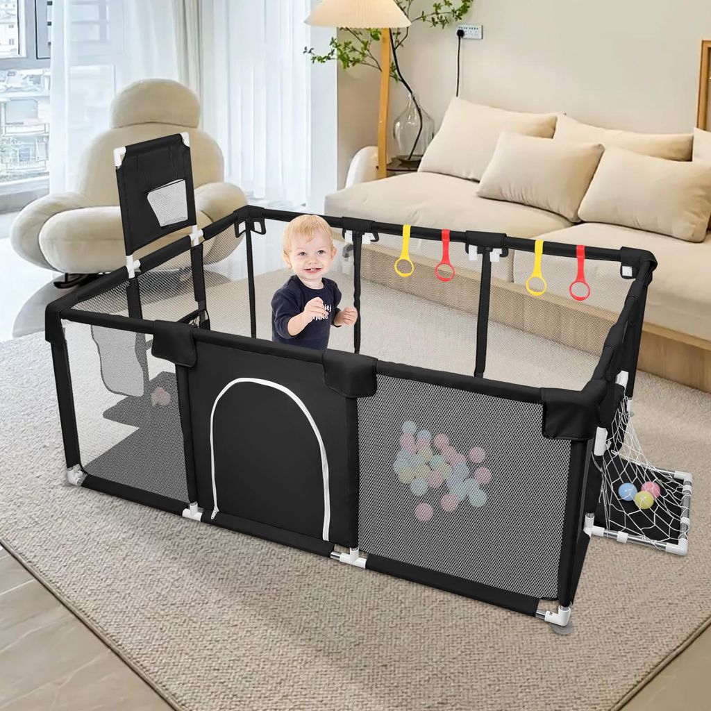 Baby Laufstall 180x120x66cm mit Basketball-Netz Produktbild 