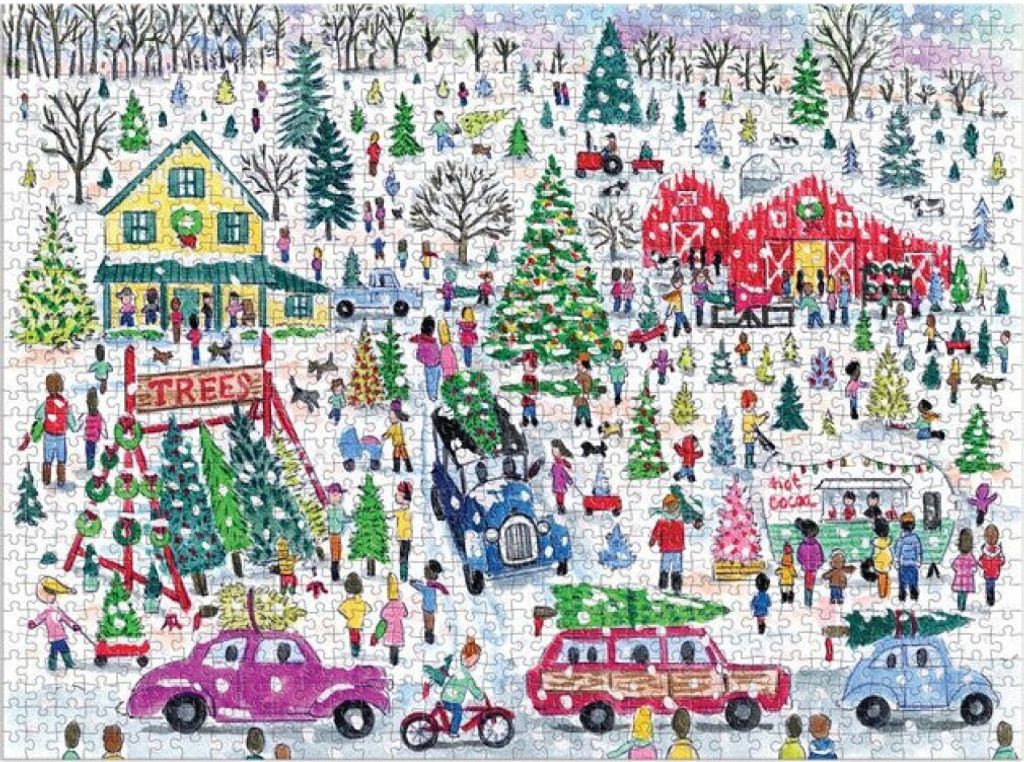 GALISON Puzzle Bauernhof mit Weihnachtsbäumen 1000 Teile
