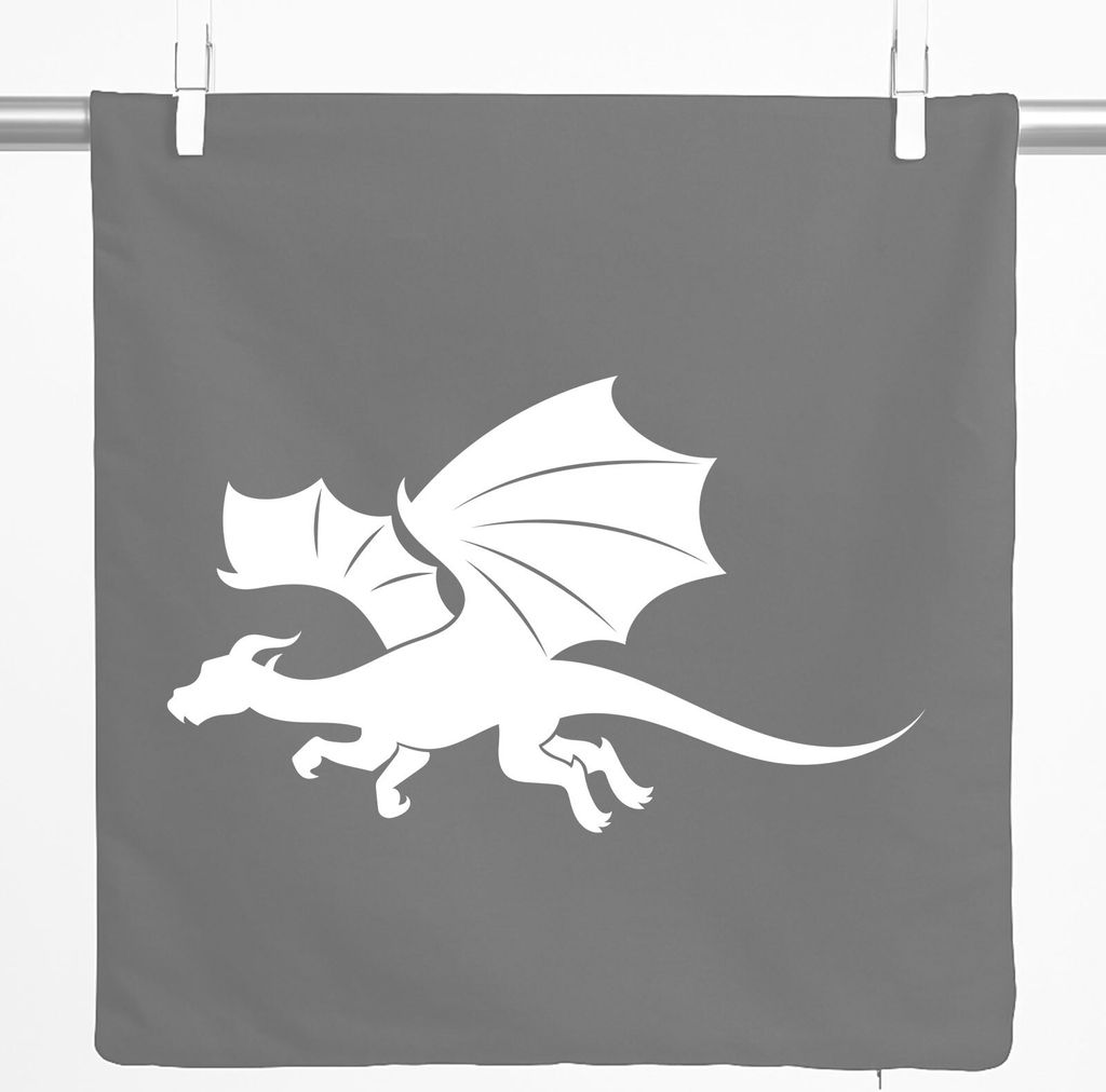 Huuraa Kissenbezug Drache Silhouette 40x40cm Steel Grey Baumwolle Dekokissenbezug Geschenkidee