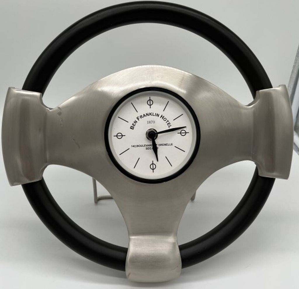 Casa Padrino Designer Luxus Tischuhr Vintage Lenkrad mit Ständer - Edel & Prunkvoll - Tisch Uhr -1 Frontglas fehlt