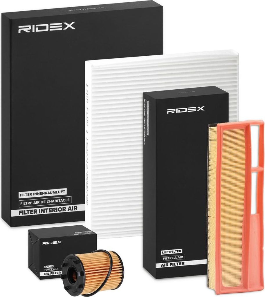 RIDEX Filterset Inspektionspaket Filtersatz für FORD KA (RU8) für BMW X1 (E84) für FIAT PANDA (169) 500 (312) 500 C (312) Panda Schrägheck (141)