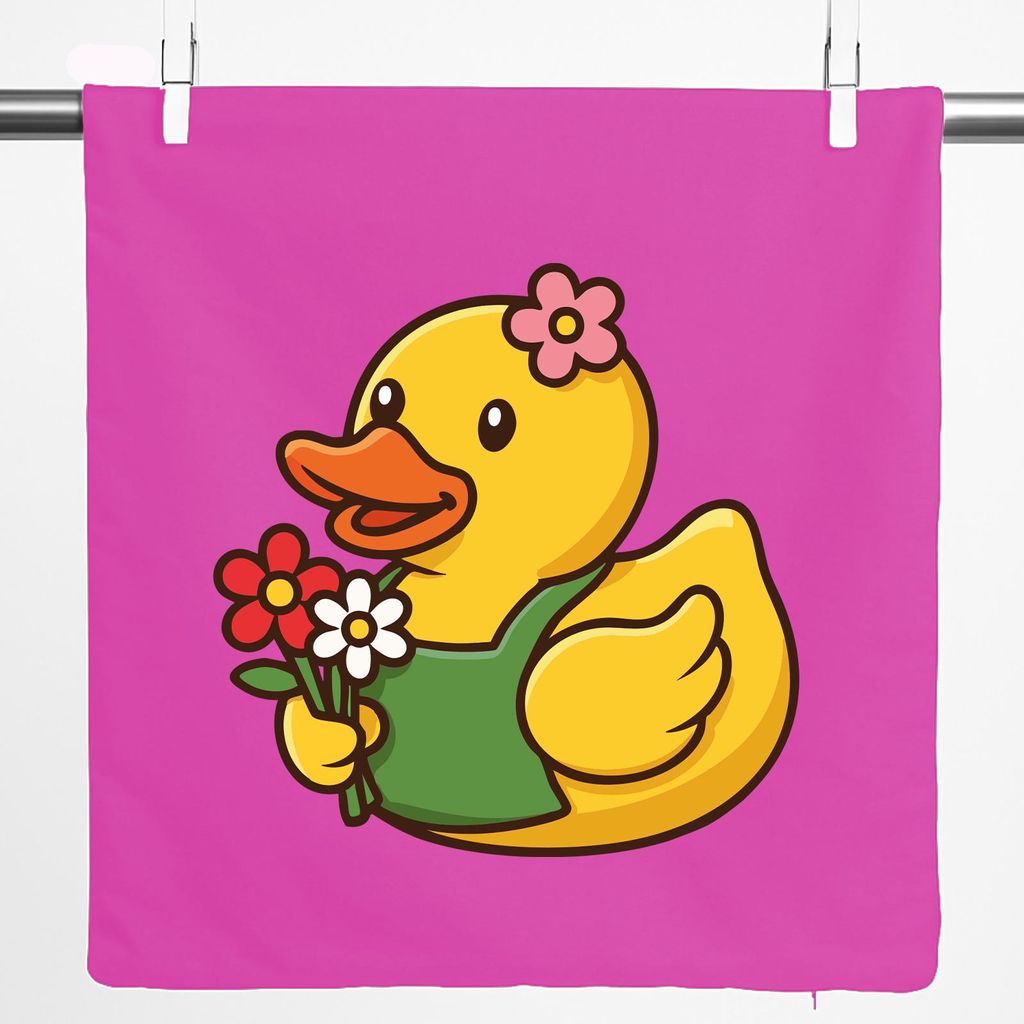 Huuraa Kissenbezug Quietscheente Floristin Gummiente Gärtnerin 40x40cm Fuchsia Baumwolle Dekokissenbezug Geschenkidee