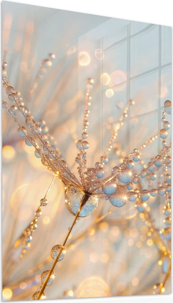 Glasbild 50x75cm in XXL für Wohnzimmer, Schlafzimmer Motiv Tautropfen Panorama